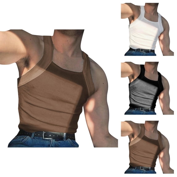 Workout Tank Tops Men Lightweight Breathable Ribbed Knit Square Neck Muscle Sleeveless Shirt Athletic Running Gym Tanks