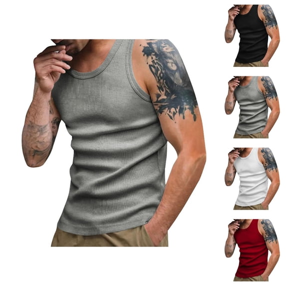 Workout Tank Tops Men Lightweight Breathable Slim Fit Ribbed Knit Y Back Muscle Sleeveless Shirt Athletic Gym Tanks