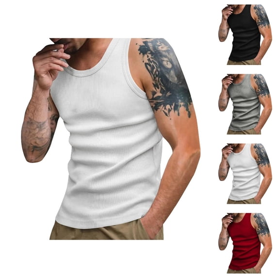 Workout Tank Tops Men Lightweight Breathable Slim Fit Ribbed Knit Y Back Muscle Sleeveless Shirt Athletic Gym Tanks