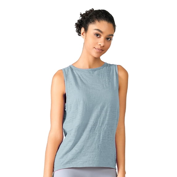 Workout Tank Tops Open Back Yoga Exercise Shirts Tie Back Athletic Clothes for Women Women's Casual Sleeveless Round Neck Tee Soft Breathable Athletic Wear for Sports and Daily Wear, Light Blue L