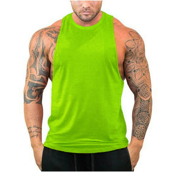 Workout Tank Tops Qiggri Men's Summer Solid Fitness Sports Round Neck Large Tank Top Muscle Shirts For Men