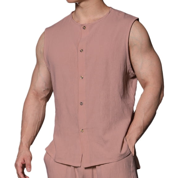 Workout Tank Tops Qiggri Mens Casual Fashion Solid Round Neck Sleeveless Button Up Cardigan Tank