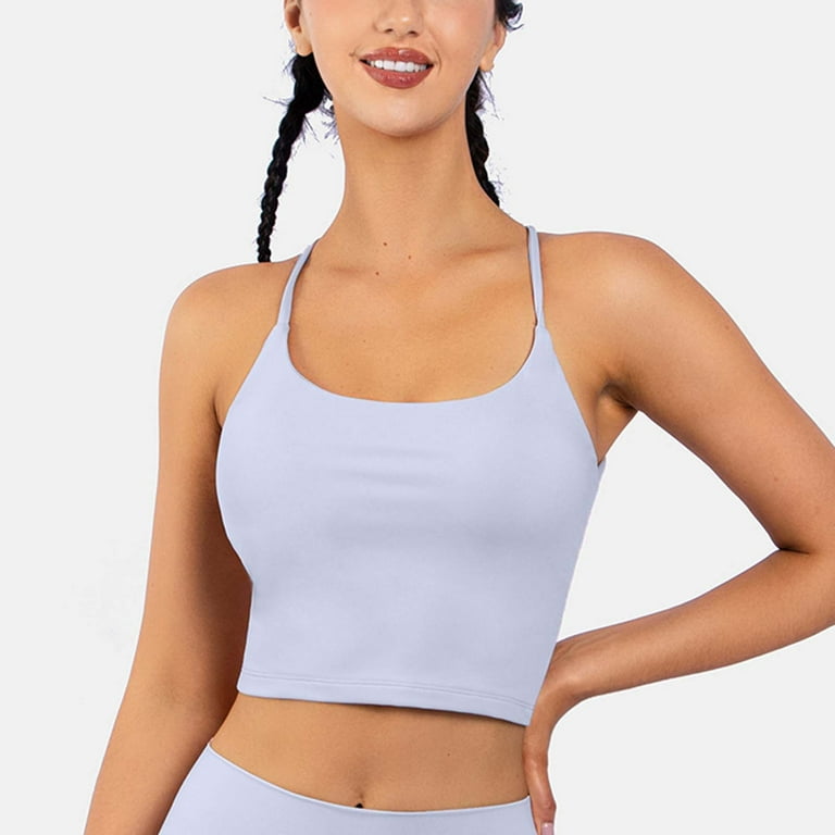 Workout Tank Tops With Built In Bra Light Blue Nylon 1PC Camisole