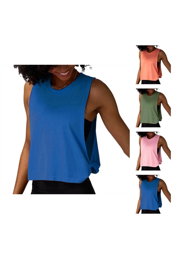 Workout Tank Tops Woman Large Armhole Loose Fit Crewneck Side Twist Knot Sleeveless Shirt Athletic Yoga Gym Tanks