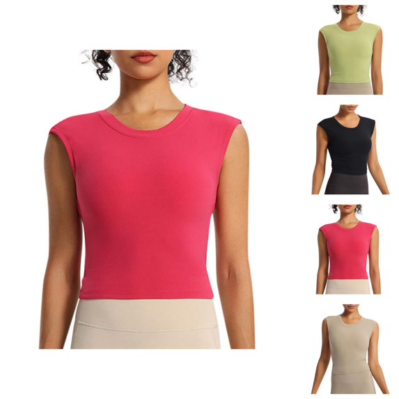 Workout Tank Tops Woman Lightweight Breathable Crewneck Stretchy Slim Fit Padded Crop Sleeveless Shirt Athletic Gym Tanks