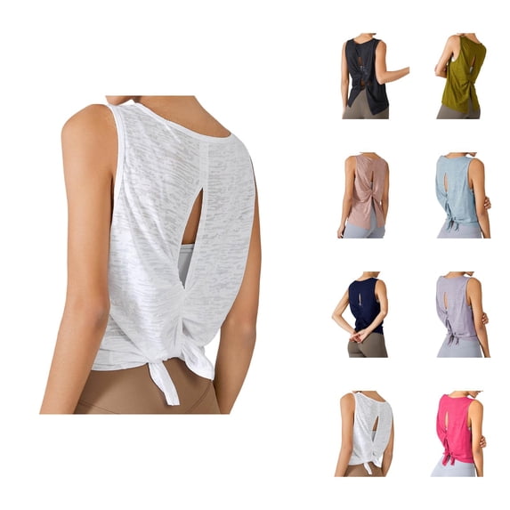 Workout Tank Tops Woman Lightweight Breathable Crewneck Tie Back Loose Sleeveless Shirt Athletic Yoga Gym Tanks
