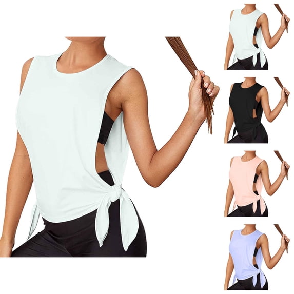 Workout Tank Tops Woman Lightweight Breathable Large Armhole Side Tie Crewneck Sleeveless Shirt Athletic Yoga Gym Tanks