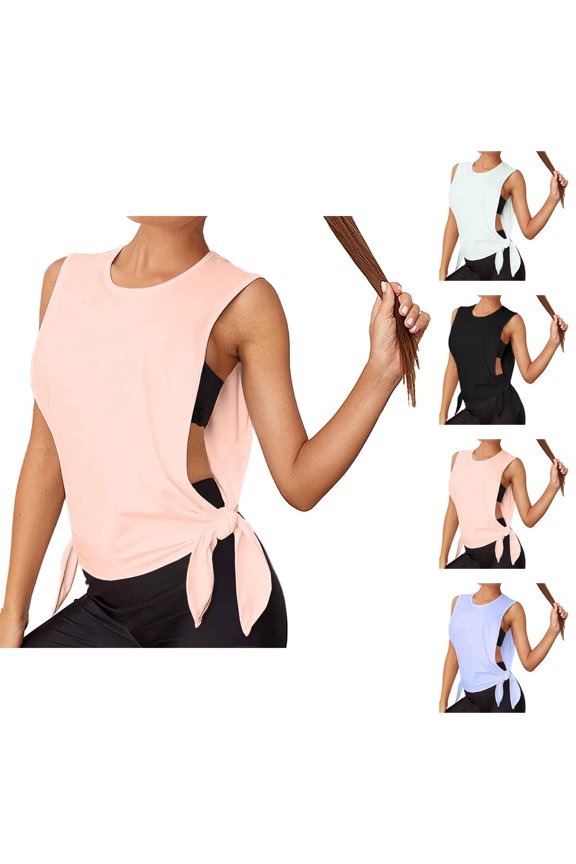 Workout Tank Tops Woman Lightweight Breathable Large Armhole Side Tie Crewneck Sleeveless Shirt Athletic Yoga Gym Tanks