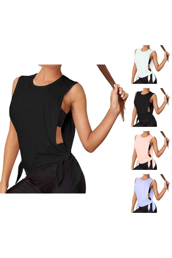 Workout Tank Tops Woman Lightweight Breathable Large Armhole Side Tie Crewneck Sleeveless Shirt Athletic Yoga Gym Tanks