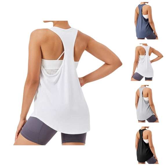 Workout Tank Tops Woman Lightweight Breathable Loose Fit Scoop Neck Racerback Sleeveless Shirt Athletic Yoga Gym Tanks