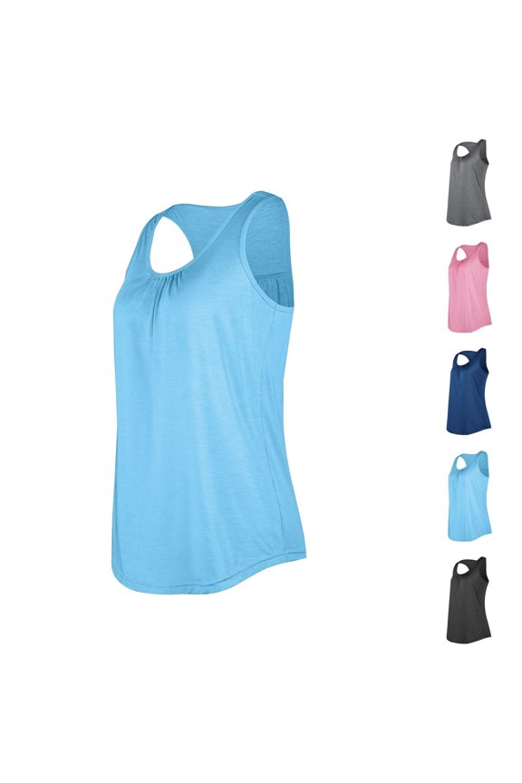 Workout Tank Tops Woman Lightweight Breathable Scoop Neck Pleated Sleeveless Shirt Athletic Running Gym Tanks