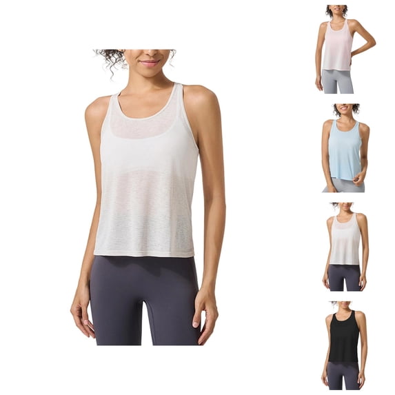 Workout Tank Tops Woman Lightweight Breathable Scoop Neck Racerback Loose Fit Sleeveless Shirt Athletic Yoga Gym Tanks