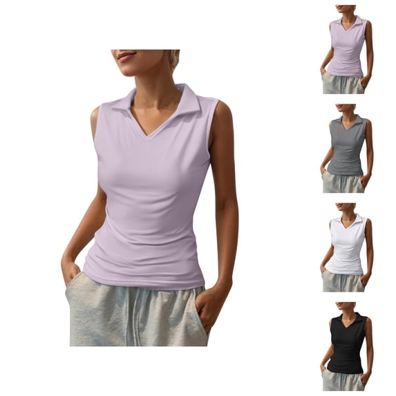 Workout Tank Tops Woman Lightweight Breathable Stretchy V Neck Collared Sleeveless Shirt Tennis Golf Tanks