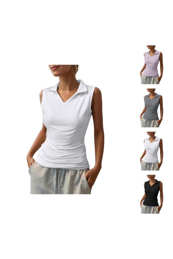 Workout Tank Tops Woman Lightweight Breathable Stretchy Slimming V Neck Collared Sleeveless Shirt Tennis Golf Tanks