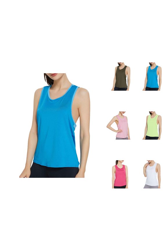 Workout Tank Tops Woman Loose Fit Scoop Neck Racerback Breathable Sleeveless Shirt Athletic Running Yoga Gym Tanks