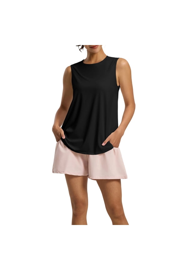 Workout Tank Tops Woman Mesh Yoga Tanks Quick Dry Sleeveless Gym Shirts with Side Slits Loose Fit Athletic Tops Black L(L)