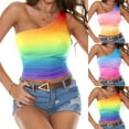 thumbnail image 1 of Workout Tank Tops Woman One Shoulder Straps Rainbow Printed Tight Fit Sleeveless Wrap Chest Orange Summer Vacation Outfits Clothes L, 1 of 5