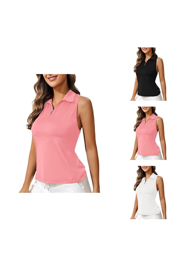 Workout Tank Tops Woman Quarter Zip Collared Slim Fit Sleeveless Polo Shirt Athletic Gym Tennis Golf Tanks