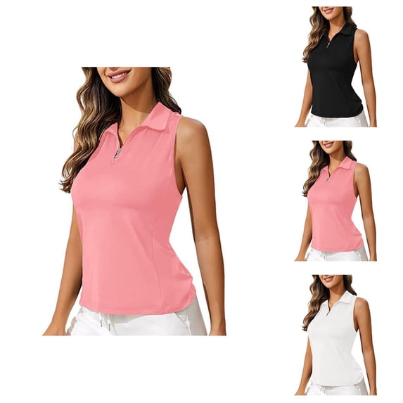 Workout Tank Tops Woman Quarter Zip Collared Slim Fit Sleeveless Polo Shirt Athletic Gym Tennis Golf Tanks