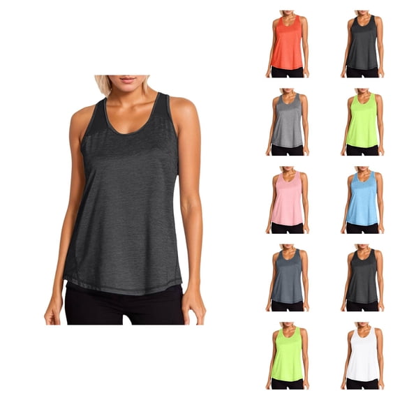 Workout Tank Tops Woman Scoop Neck Racerback Mesh Patchwork Sleeveless Shirt Athletic Running Yoga Gym Tanks