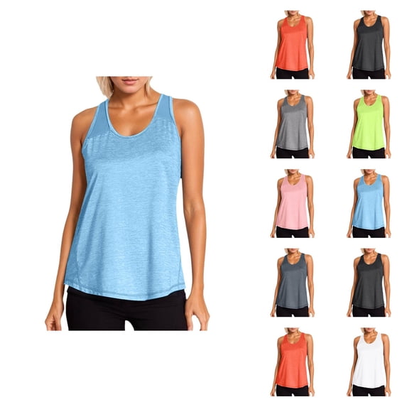 Workout Tank Tops Woman Scoop Neck Racerback Mesh Patchwork Sleeveless Shirt Athletic Running Yoga Gym Tanks