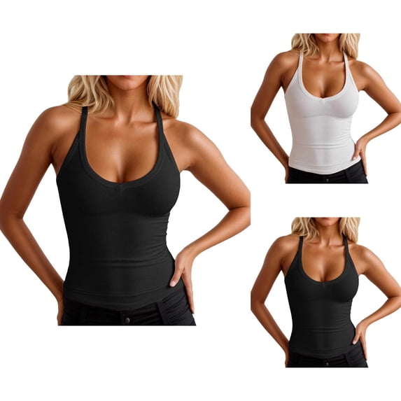 Workout Tank Tops Woman Stretchy Ribbed Knit Scoop Neck Racerback Fitted Camisole Tops Athletic Running Gym Tanks