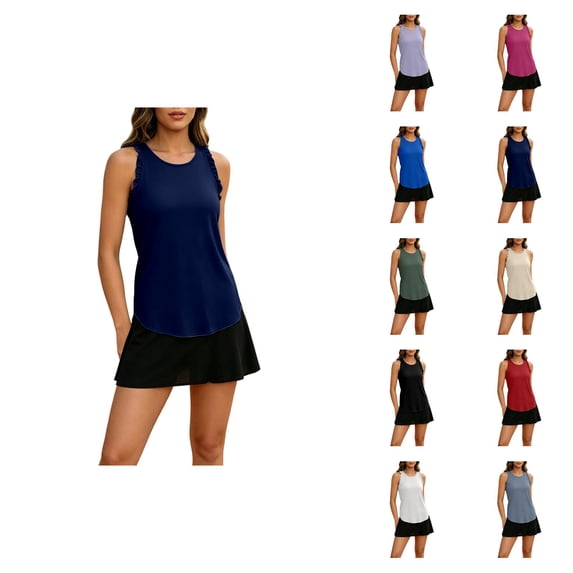 Workout Tank Tops Woman Summer Sleeveless Ruffle Racerback Crewneck Casual Loose Running Gym Athletic Tee Shirts