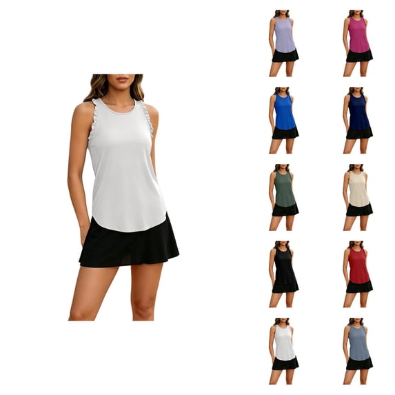 Workout Tank Tops Woman Summer Sleeveless Ruffle Racerback Crewneck Casual Loose Running Gym Athletic Tee Shirts