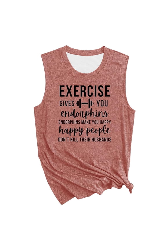 Workout Tank Tops Woman Women's Casual Round Neck Letter Print Tank Top Camisole Tops for Women Pink S