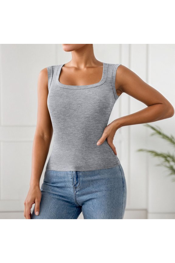 Workout Tank Tops Woman Women's Comfortable Wide Strap Seamless Layering Tank Womens Camisole Grey S