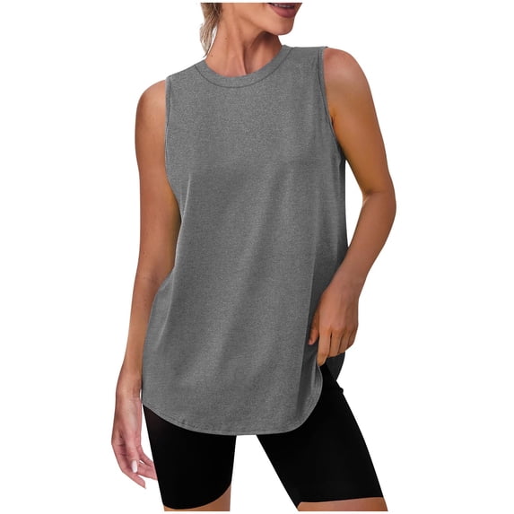 Workout Tank Tops Women Sleeveless Crewneck Tees Athletic Running Tennis Yoga Clothes Lightwieght Quick Dry (XL, Gray)
