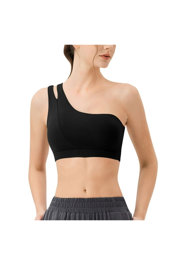Workout Tank Tops for Women Womens One Shoulder Sports Bra - Sleeveless One Strap High Support Workout Yoga Bra Cropped Tops Sleeveless Basic Cami Black XL