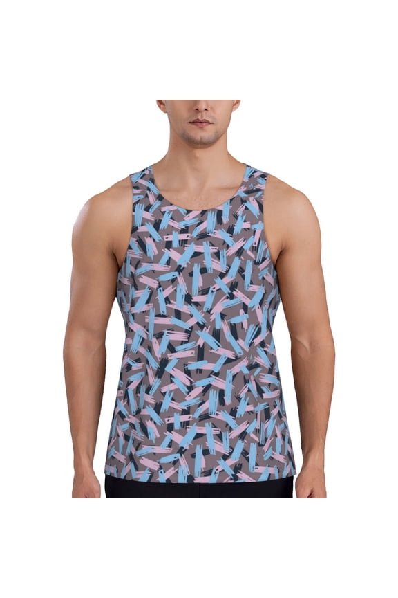 Workout Tank Tops for Men - Abstract Blue Line Quick Dry Sleeveless Muscle Shirts for Men with Running
