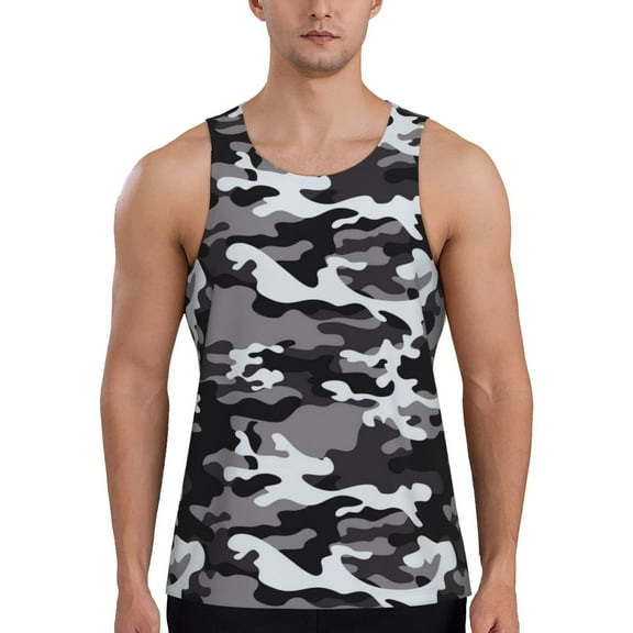 Workout Tank Tops for Men - Black Grey White Camouflage Quick Dry Sleeveless Muscle Shirts for Men with Running
