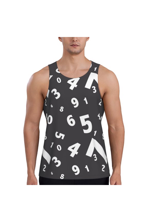 Workout Tank Tops for Men - Black Math Number Quick Dry Sleeveless Muscle Shirts for Men with Running