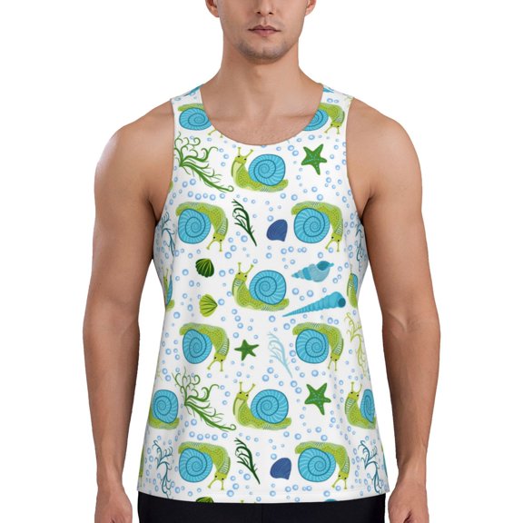 Workout Tank Tops for Men - Blue Green Slug Shells Quick Dry Sleeveless Muscle Shirts for Men with Running