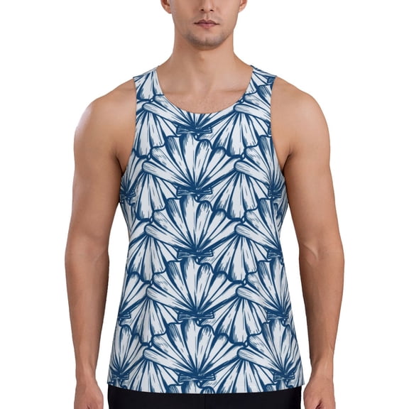 Workout Tank Tops for Men - Blue Shells Quick Dry Sleeveless Muscle Shirts for Men with Running