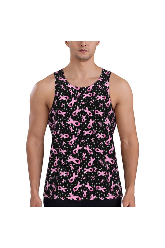 Workout Tank Tops for Men - Breast Cancer Awareness-E Quick Dry Sleeveless Muscle Shirts for Men with Running
