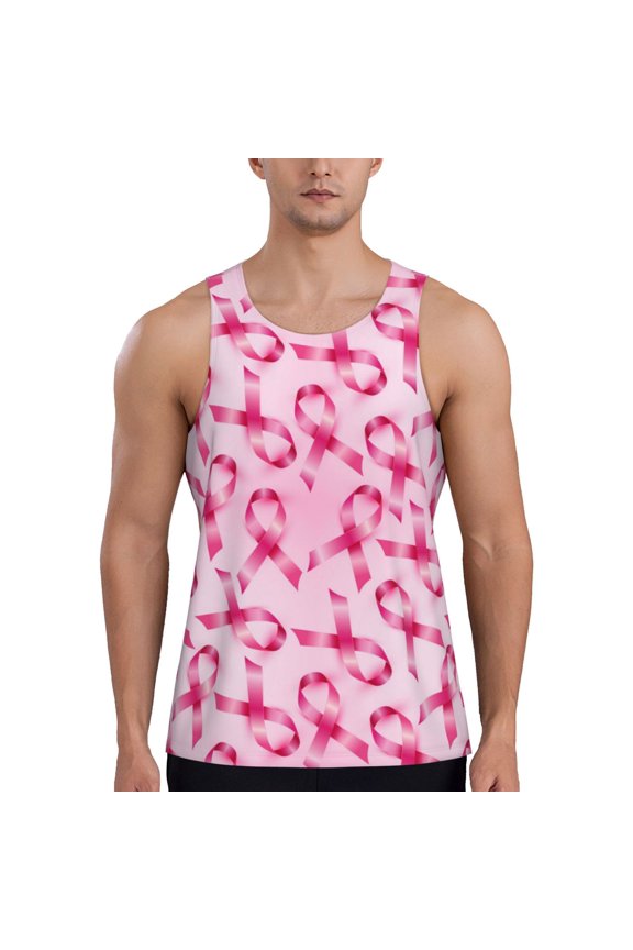 Workout Tank Tops for Men - Breast Cancer Awareness-Q Quick Dry Sleeveless Muscle Shirts for Men with Running