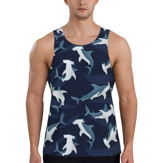 Workout Tank Tops for Men - Cartoon Cute Hammerhead Shark Quick Dry Sleeveless Muscle Shirts for Men with Running