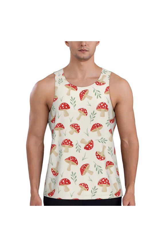 Workout Tank Tops for Men - Cartoon Flat Mushrooms Quick Dry Sleeveless Muscle Shirts for Men with Running