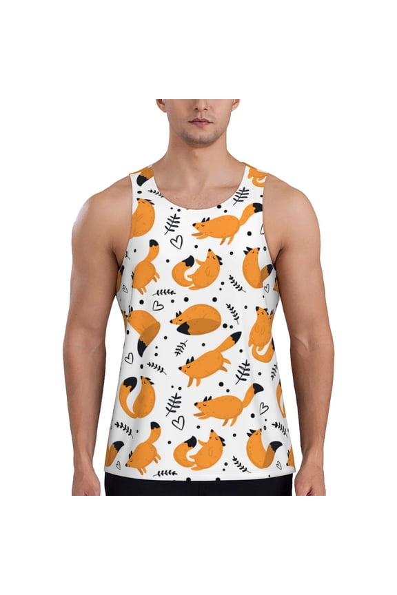 Workout Tank Tops for Men - Cartoon Fox Print Quick Dry Sleeveless Muscle Shirts for Men with Running