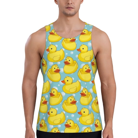 Workout Tank Tops for Men - Cartoon Funny Cute Duck Bubble Quick Dry Sleeveless Muscle Shirts for Men with Running