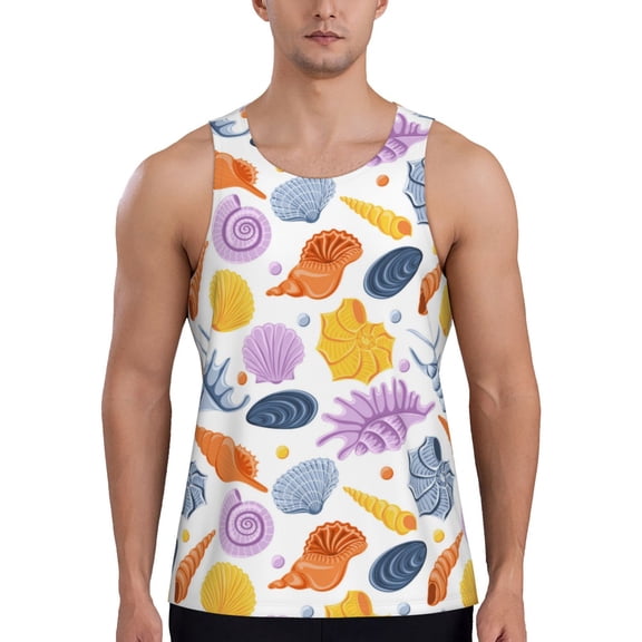 Workout Tank Tops for Men - Cartoon Shell Conch Quick Dry Sleeveless Muscle Shirts for Men with Running