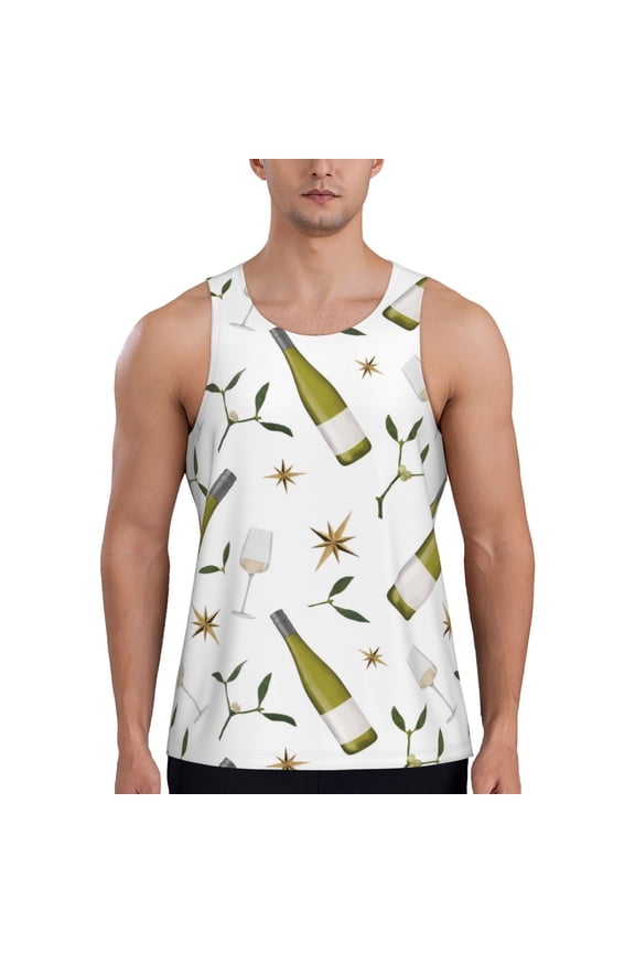 Workout Tank Tops for Men - Champagne Print Quick Dry Sleeveless Muscle Shirts for Men with Running