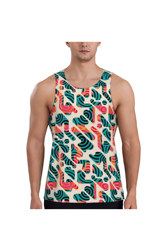 Workout Tank Tops for Men - Circular Pattern Camouflage Quick Dry Sleeveless Muscle Shirts for Men with Running