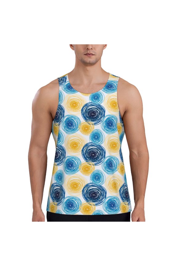 Workout Tank Tops for Men - Circular Print Quick Dry Sleeveless Muscle Shirts for Men with Running