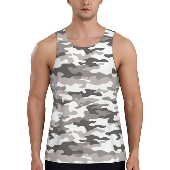 Workout Tank Tops for Men - Classic Grey Camouflage Quick Dry Sleeveless Muscle Shirts for Men with Running