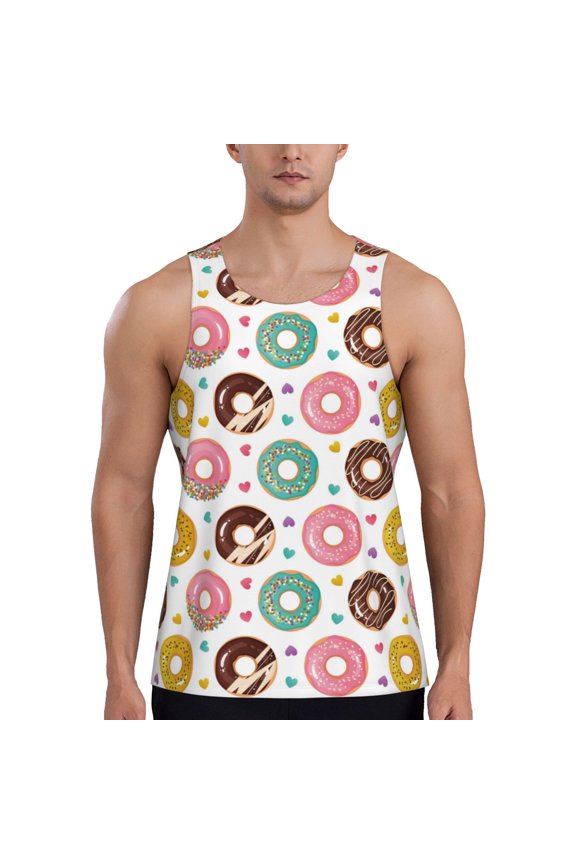 Workout Tank Tops for Men - Colorful Donuts D Quick Dry Sleeveless Muscle Shirts for Men with Running