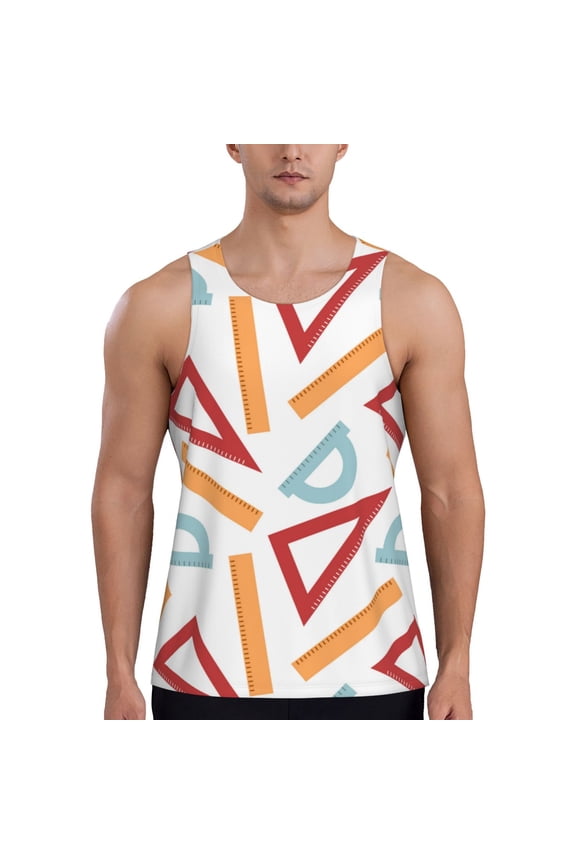 Workout Tank Tops for Men - Colorful Math Ruler Print Quick Dry Sleeveless Muscle Shirts for Men with Running